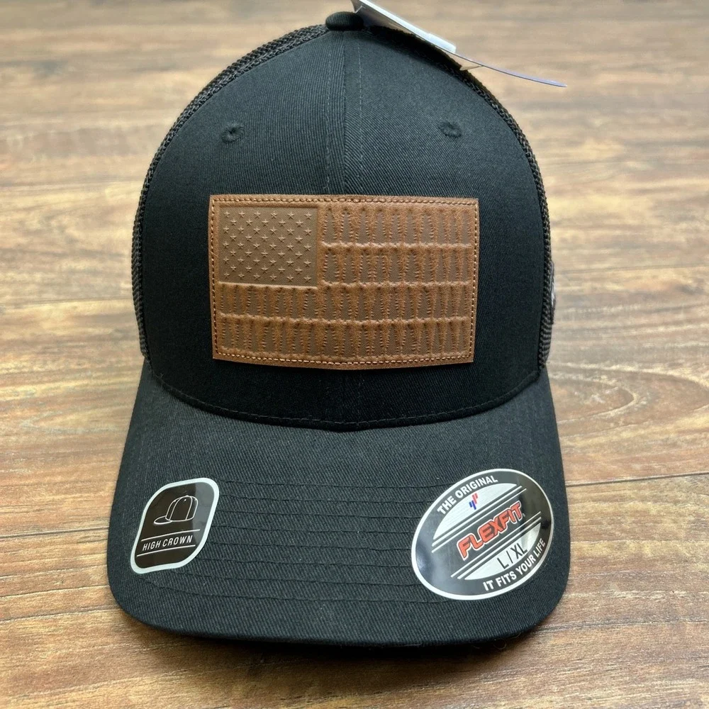 NWT Columbia‎ Rugged Outdoor Tree Flag Mesh Back Trucker Hat Patch USA Black